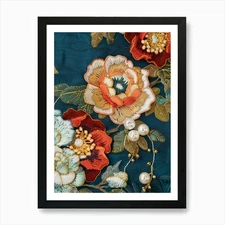 Chinese Embroidered Fabric 3 Art Pr Framed Wall Art Poster Canvas Print Picture