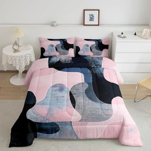  Kids Retro Circle Bedding Set Size, Pink and Navy Blue Queen Pink Blue - Image 3 of 4