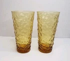 2 Vtg Anchor Hocking Lido Milano Honey Amber Crinkle 6⅞" Glasses - Cooler 22oz