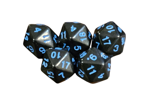 5 pezzi dadi DND D20 poliedrici - nuovi - nero e blu - Foto 1 di 2