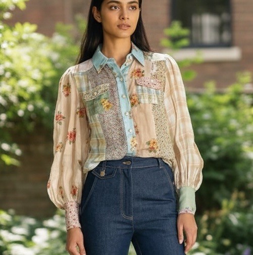 Zimmermann Patchwork Collared Shirt Size 1 / AU 1… - image 2