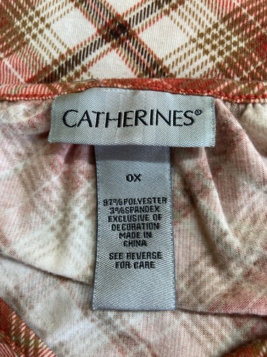 Catherines Karo Boho Tunika Top 0X rot bestickt Cottagecore Preppy Lagenlook - Bild 3 von 6