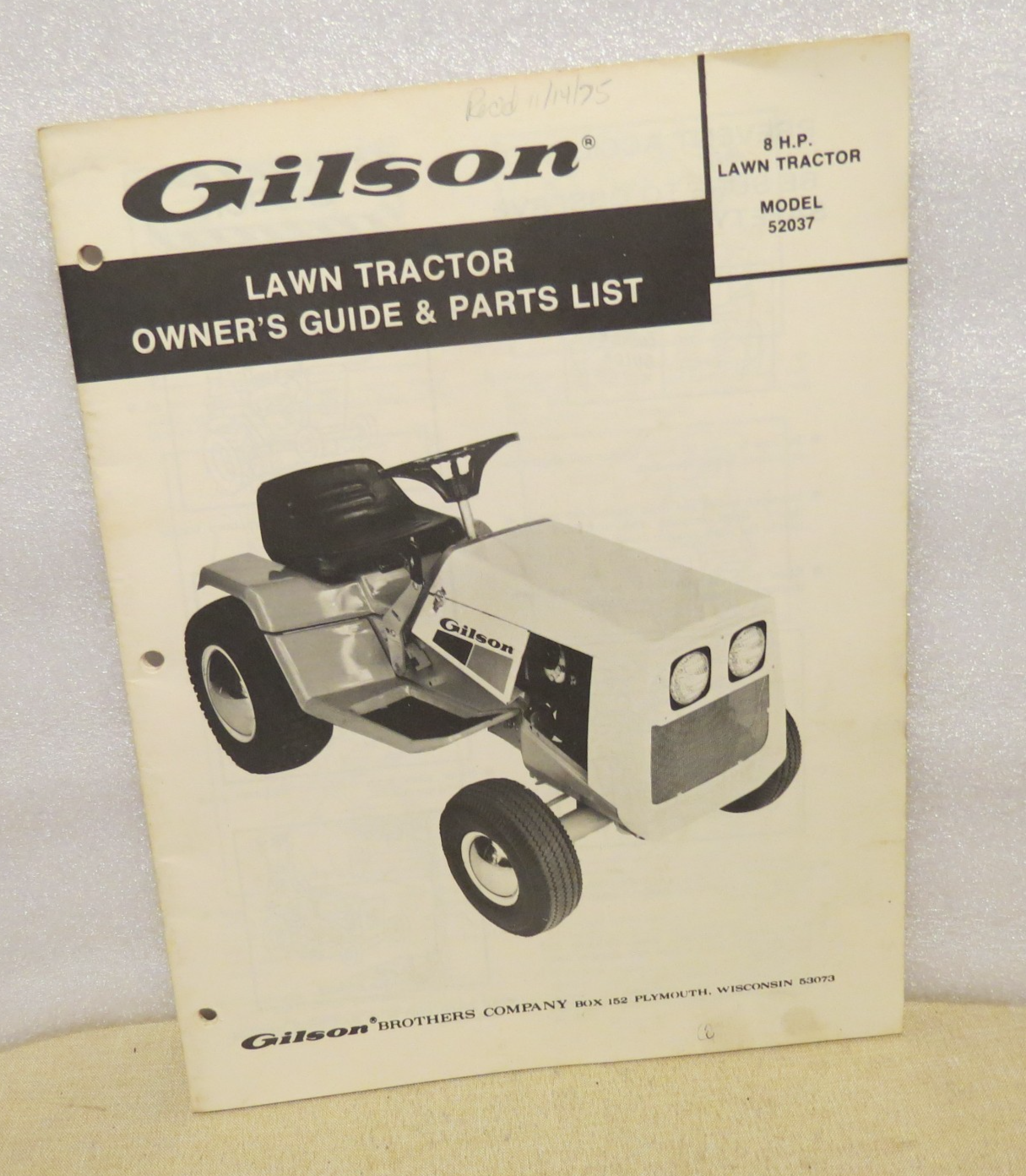 Gilson Lawn 8HP Tractor Riding Mower Owners Manual & Parts List 52037 ...