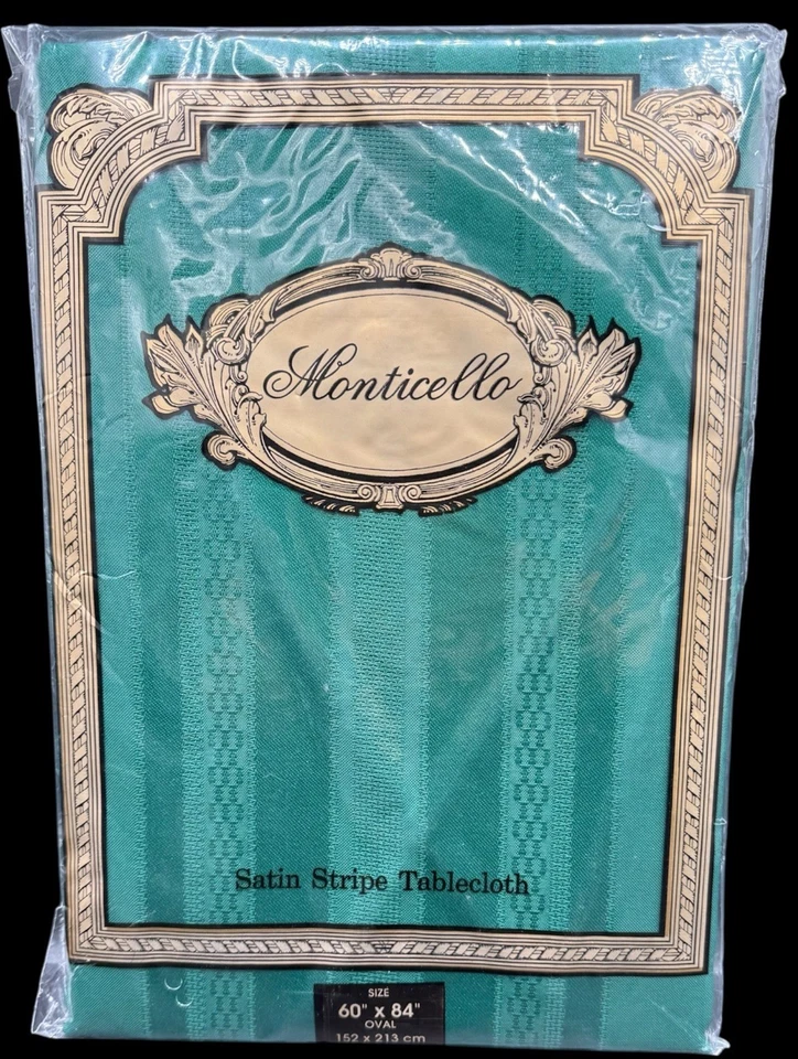 Monticello Jägergrün Satin Streifen Tischdecke 60x84 Oval Neu in Verpackung