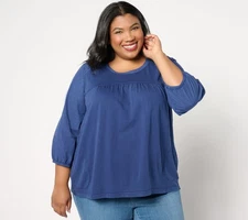 LOGO by Lori Goldstein Women's Top Sz L -Sleeve Crewneck Sun Faded Blue A659752