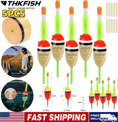 5Pcs Lighted Fishing Slip Bobber Wood/EVA Fish Float + 10Pcs Glow Sticks Night 