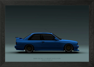 Blue BMW E30 M3 Sport Evolution Framed Wall Art Poster Canvas Print Picture