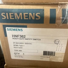 Siemens HNF362 Safety Disconnect Switch 60A 3P 600V Type 1 Indoor Enclosure New