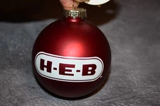 HEB Logo Red Ball Glass Christmas Ornament,with tag. H.E.B Grocery Company