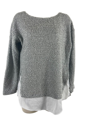 Muskat Damen Pullover Gr. 8 Grau Rundhals Langarm 