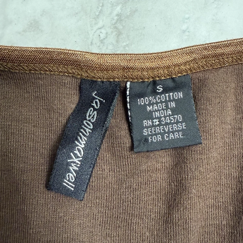 Jason Maxwell Brown 100% Cotton Tank Top Sequin Lace Trim Size Small  - Image 3 of 4