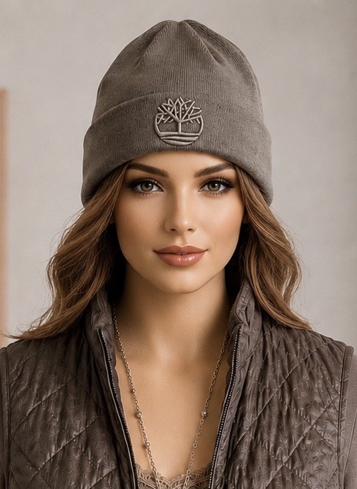 Timberland Tonal Tree Logo Cuffed Beanie Hat Gray OS One Size