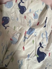Pottery Barn Kids Cute Blue Whales W Red Accents Fitted Crib Sheet, Pre-owned