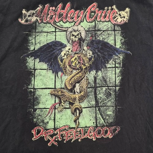Motley Crue Dr Feelgood Graphic T-Shirt Black Tultex Mens Large Band Tee image 3