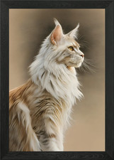 Majestic Maine Coon - Cat Portrait Framed Wall Art Poster Canvas Print Picture