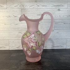 Fenton 2001 Pink Chiffon Floral Satin Ribbed Optic Pitcher