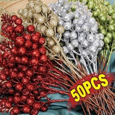 30Packs Christmas Decor Wreath Artificial Xmas Tree Stems DIY Glitter Berries US