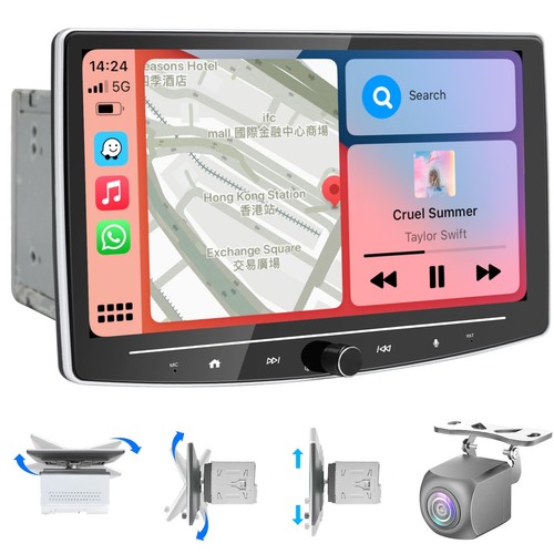 10 Pulgadas Doble Din Coche Estéreo Inalámbrico CarPlay Inalámbrico Android Automático, Ajuste...
