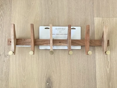 HEARTH & HAND WITH MAGNOLIA 26" Wood & Brass Hook Rail Wall Coat Rack - Hearth & Hand w/MAGNOLIA - Brand New