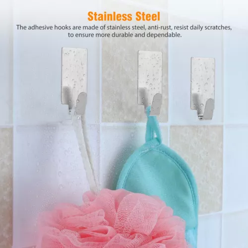 Gancho autoadhesivo de acero inoxidable para puerta de pared de baño de 12 piezas soportes adhesivos fuertes - Imagen 6 de 14