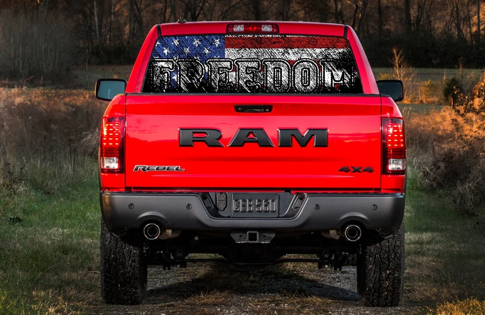 Freedom Flag Window Perf Decal For Truck Dodge Ford - Image 2 of 2