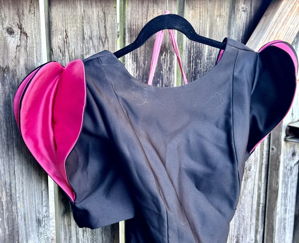 Винтажный дизайнер Victor Costa черный атласный сердце рукав/низкая спина платье/платье-10 - Изображение 4 из 4