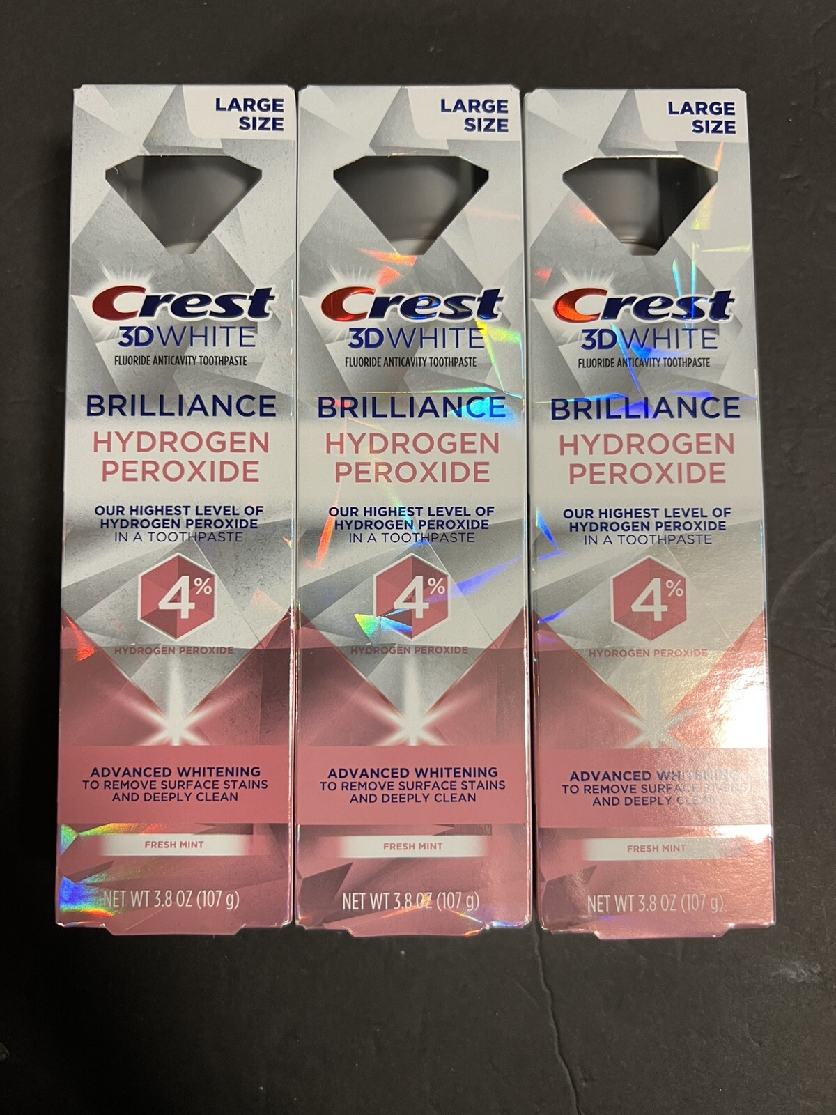 3 PACK CREST 3D White Brilliance Hydrogen Peroxide 4% Toothpaste