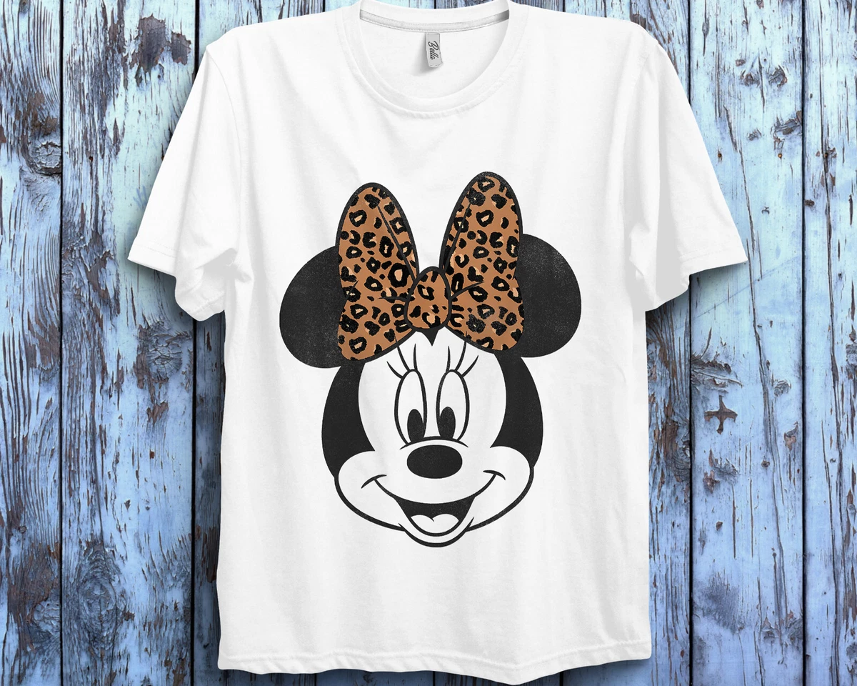 Disney Mickey And Friends Minnie Mouse Leopard Bow Unisex Adult T shirt Kid Tee