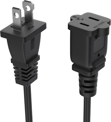 US 2 Prong Extension Cords 3 Ft Cord 2 Outlet Black 3ft, 