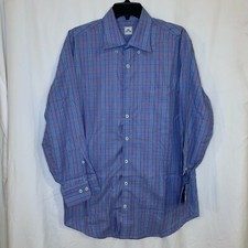 Peter Millar Shirt Men's Medium Long Sleeve 100 Cotton Blue Plaid Button-Up