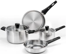Pots and Pans Set,6-Piece Stainless Steel Kitchen Cookware Set with Cool Handles