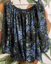 City Chic Size 16 Blue Floral Sheer Sleeves Blouse