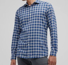 460 Zegna Men's Blue Macro Check Long-Sleeve Button-Down Sport Shirt Size XXL