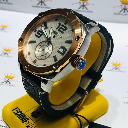 TechnoSport Rose Gold Stainless Steel Large Dial Chronograph Black Leather Watch - Picture 4 of 12