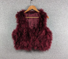 Taifun Women's Retro Maroon Real Feathers Waistcoat Cropped Jacket Vest - M