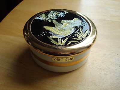 VINTAGE THE ART OF CHOKIN DECKELSCHALE VOGEL DESIGN 24 KT GOLD CA. 3,75'' QUER