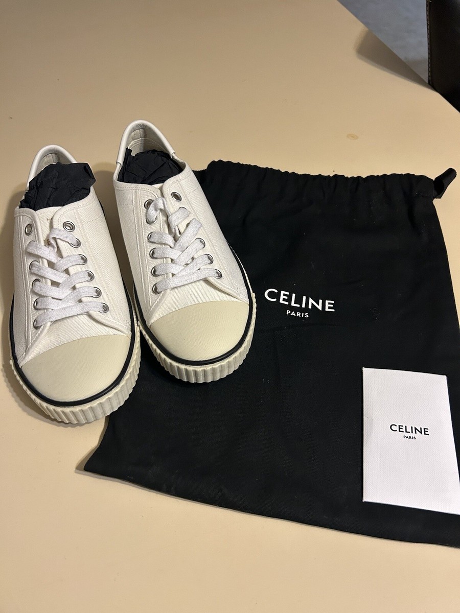 CELINE Hedi Slimane white canvas cream rubber toe cap low top