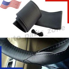 DIY Car Stitch PU Leather Steering Wheel Cover Needle + Thread Anti-slip M Black