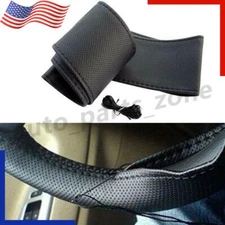 DIY Car Stitch PU Leather Steering Wheel Cover Needle + Thread Anti-slip M Black