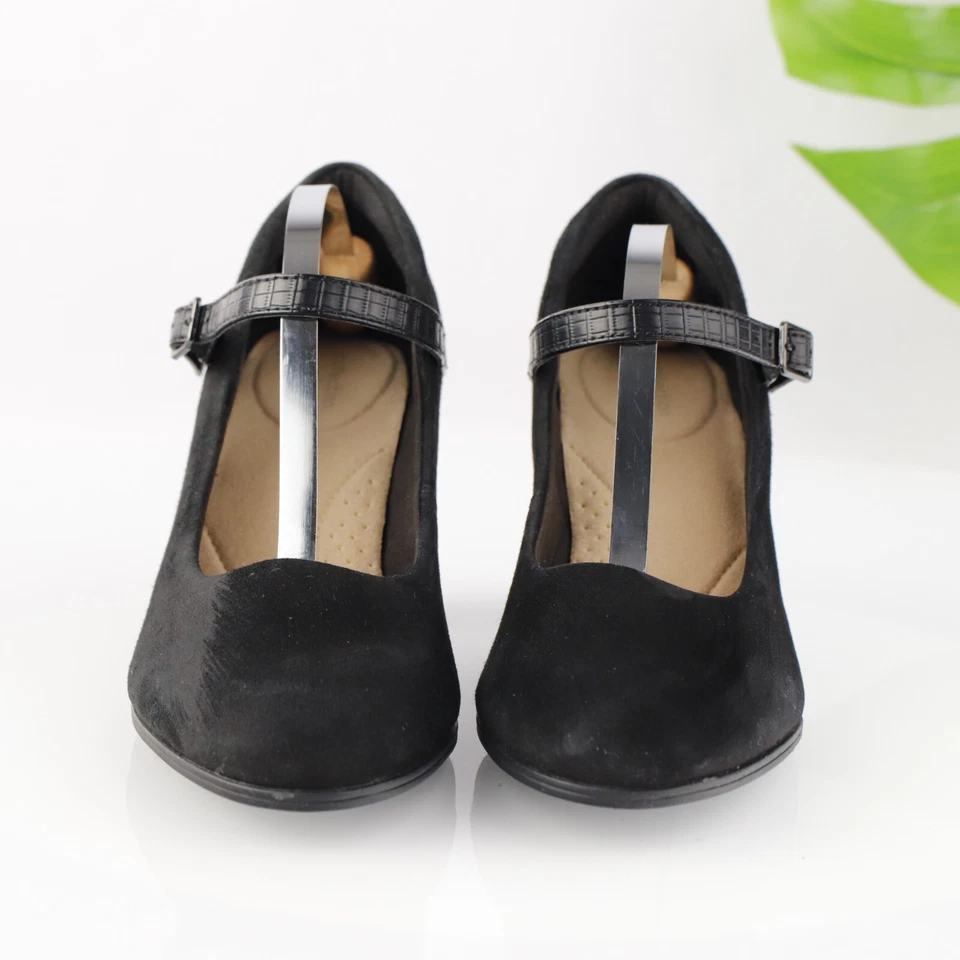 Zapato retro Clarks para mujer Alayna Shine Mary Jane talla 8,5 Blaci tacón bloque Foto 2 de 4
