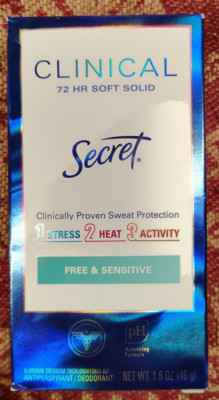 Secret Clinical Strength Soft Solid Deodorant Free & Sensitive 1.6 oz