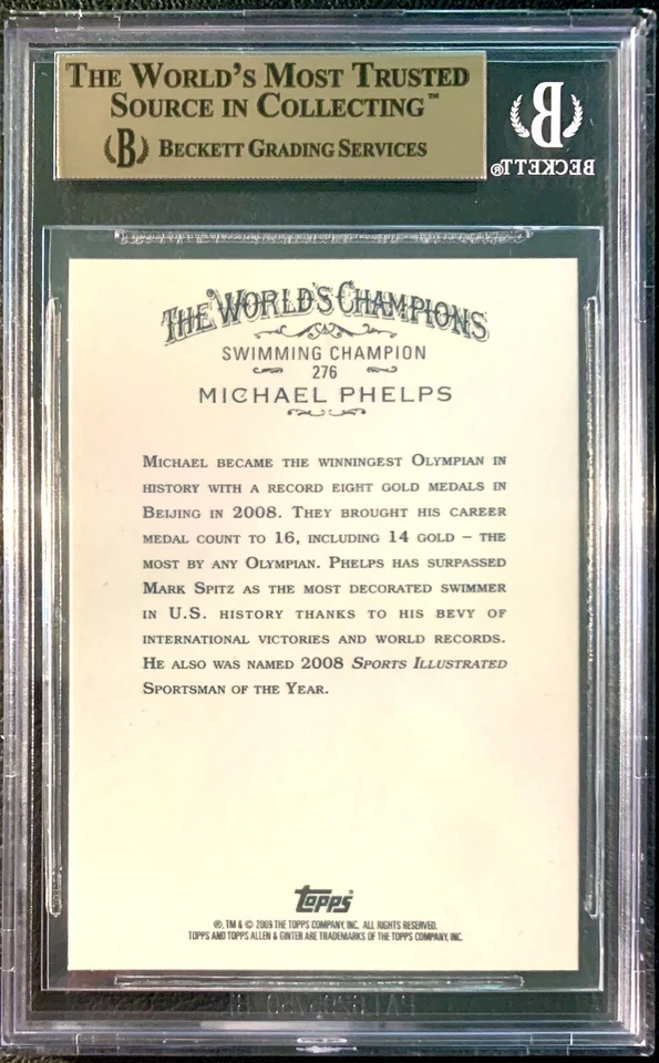 МАЙКЛ ФЕЛПС! BGS 10! 2009 TOPPS ALLEN & GINTER. «ВЕЛИЧАЙШИЙ ОЛИМПИЙСКИЙ» - Изображение 3 из 3