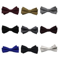 Men's Solid Color Double Layered Pre-tied Bowtie Polyester Adjustable Bow Tie