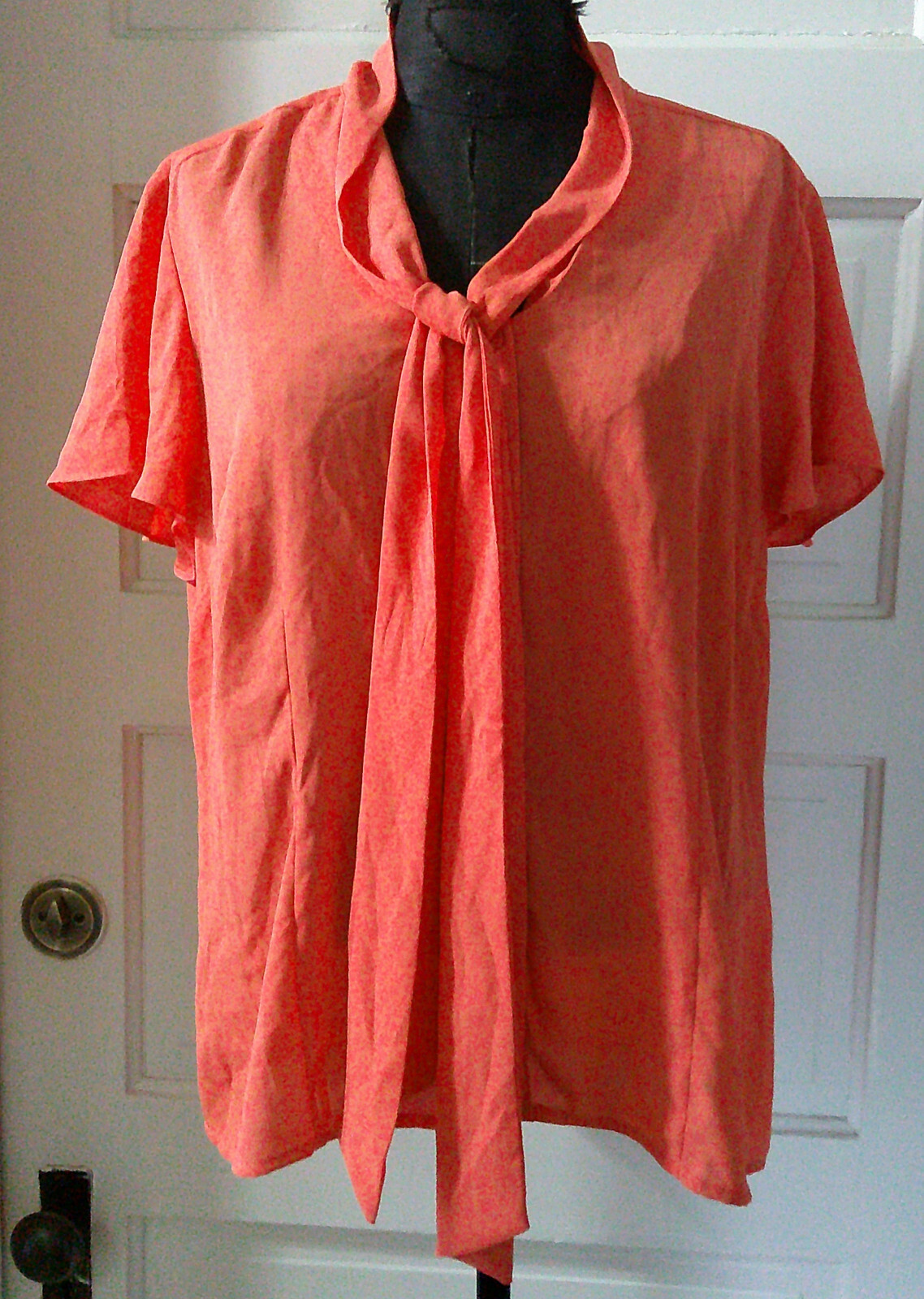 NOTATIONS Orange Button Up Tie Neck Pullover Top … - image 1