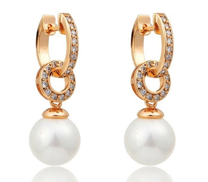 Luxus 2 Tlg. Perlen Ohrringe Creole Zirkonia 750er Rolled Gold 18K vergoldet - Bild 2 von 4