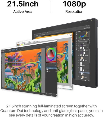 Tablet graficzny Huion Kamvas 22 Plus z wyświetlaczem z w pełni laminowanym QD 140% s RGB - Zdjęcie 2 z 10