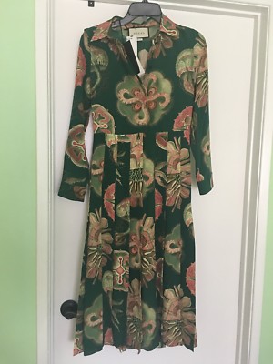 $3500 Gucci AUTH Pleated Sea Motif Print Silk Crepe de Chine Midi Dress |  eBay