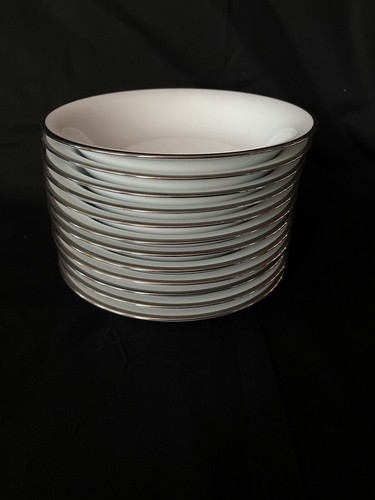 NORITAKE #5594 Vintage Silverdale-Japan White w/Silver Trim Set of 12 bowls - Picture 3 of 5