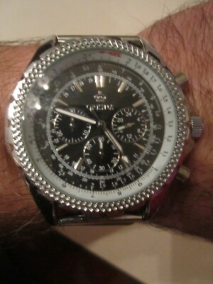 MG ORKINA WATCH - SILVER TONE MESH BAND - LARGE CASE BLACK FACE - BBA-17