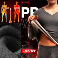 Mens Fleece Lined Thermal Underwear Set Base Layer Long Johns V-Neck Top Bottom